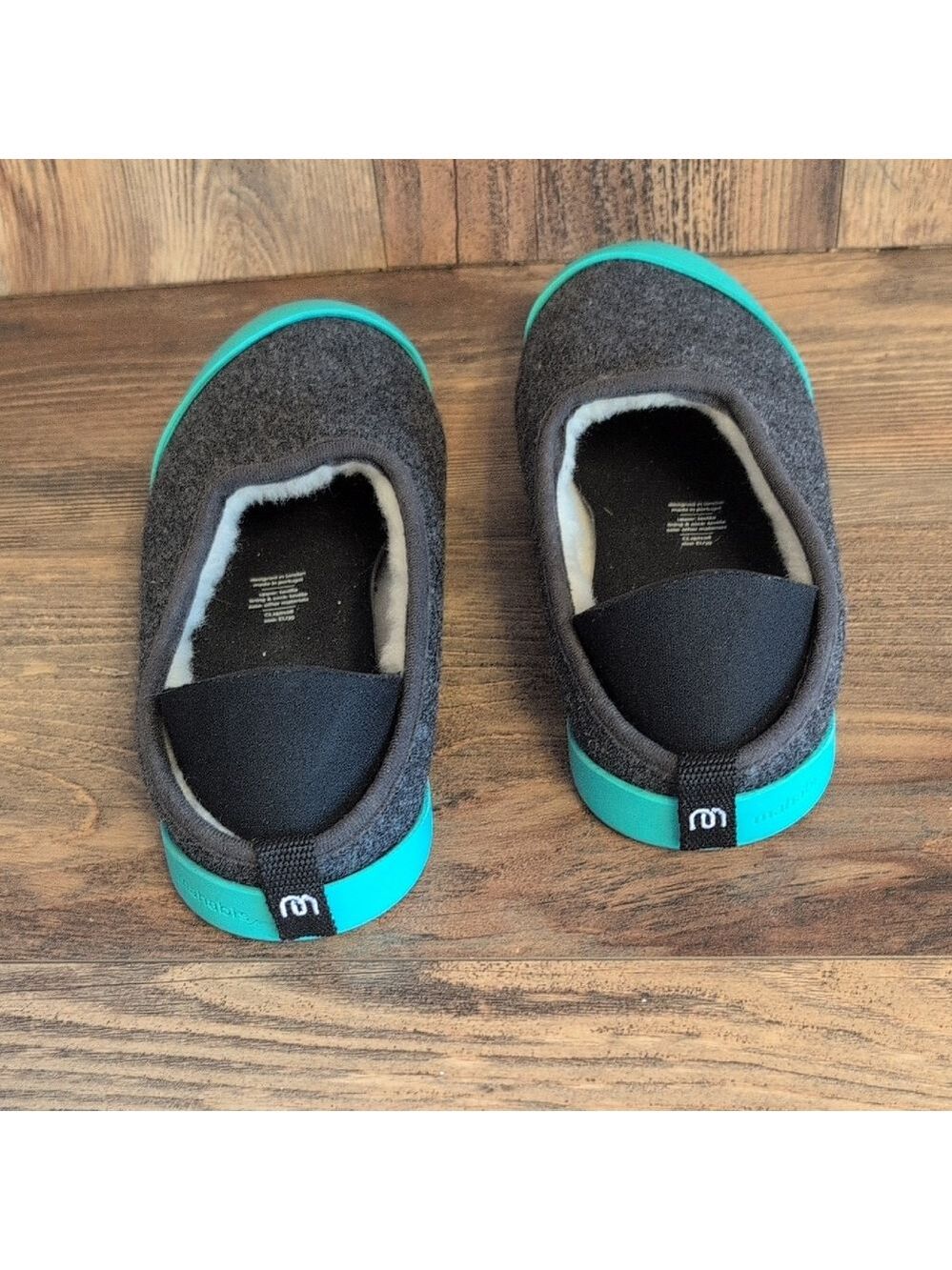 Mahabis Classic Gray and Teal Wool Detachable Soul Slip-On Slippers 39 M335 - Picture 3 of 10